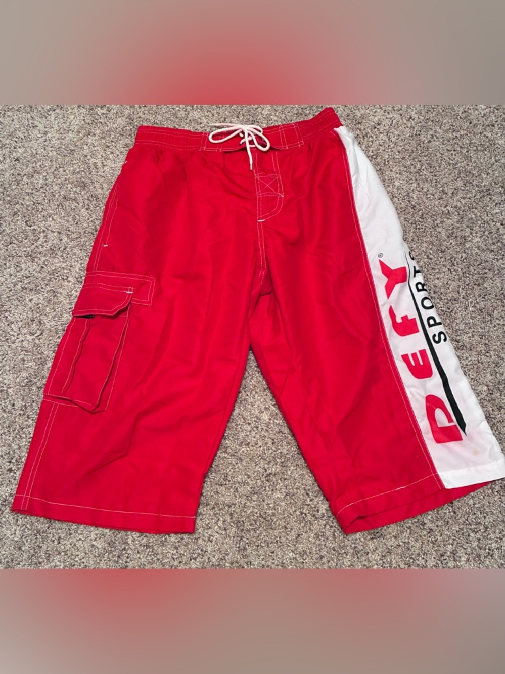 Defy Sport Red Board Cargo Skater Shorts with White Side Panel XL